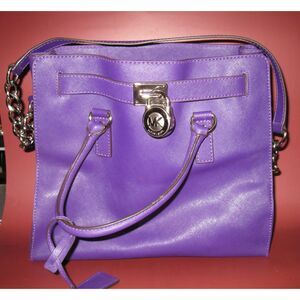 Michael Kors Purple Saffiano Leather Hamilton Satchel Large Tote Shoulder Bag